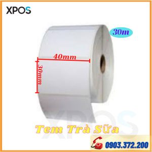 Tem trà sữa 40mm*30mm, Giấy in mã vạch 40x30mm